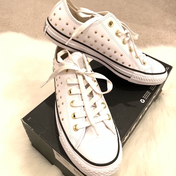 white leather converse with gold studs